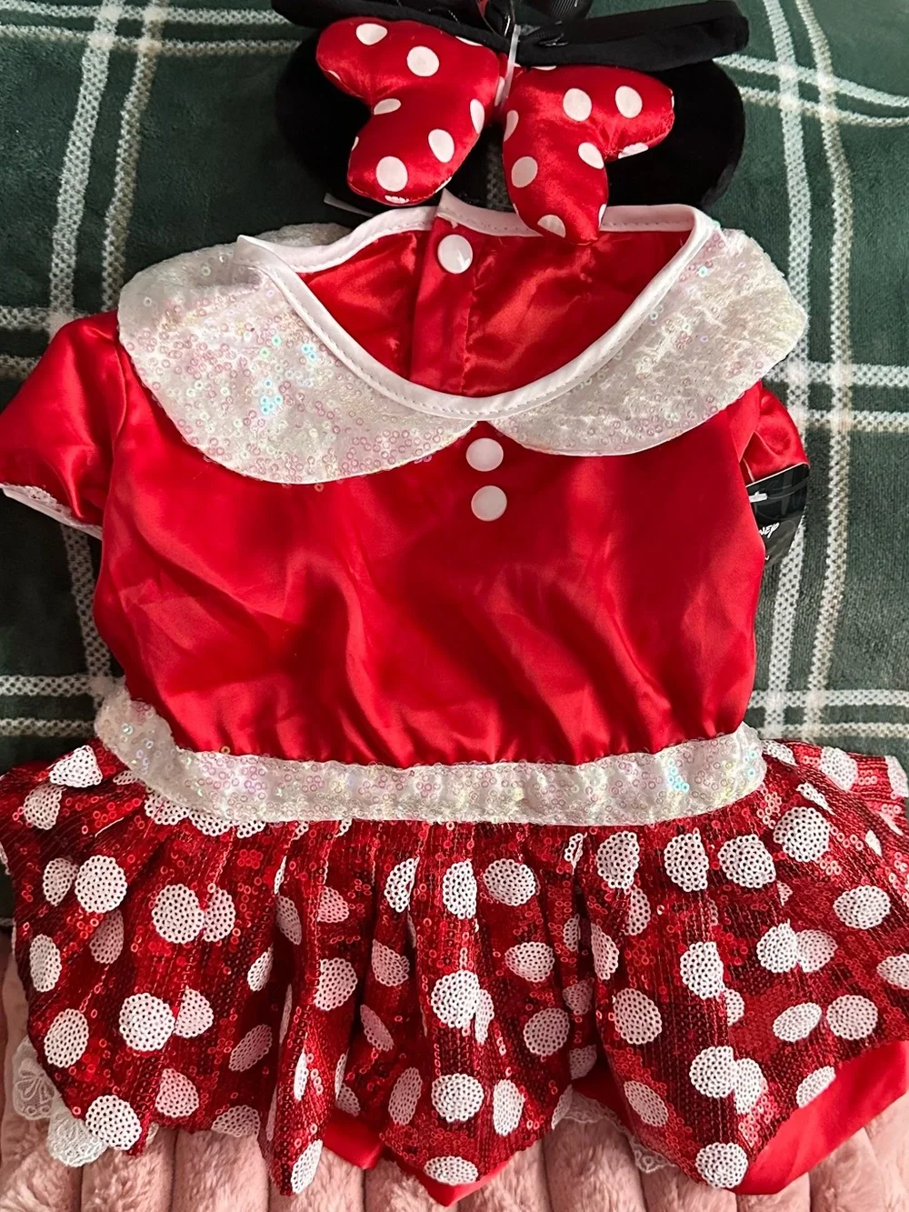 Disney Pets Collection Minnie Mouse Premium Dog Outfit~Snaps & Headband (L) NEW